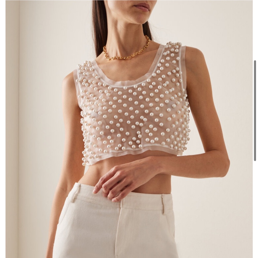 Loveshack fancy Denita Pearl-Embellished Crop Top